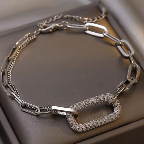 Rhinestone Paperclip Multilayer Bracelet - Picture 6 of 7